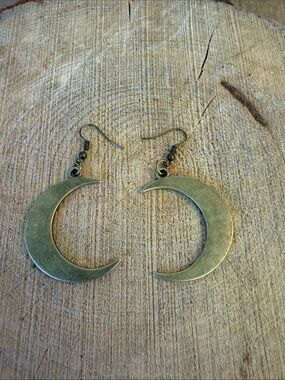 Crescent Moon Drop Earrings in Antique Brass